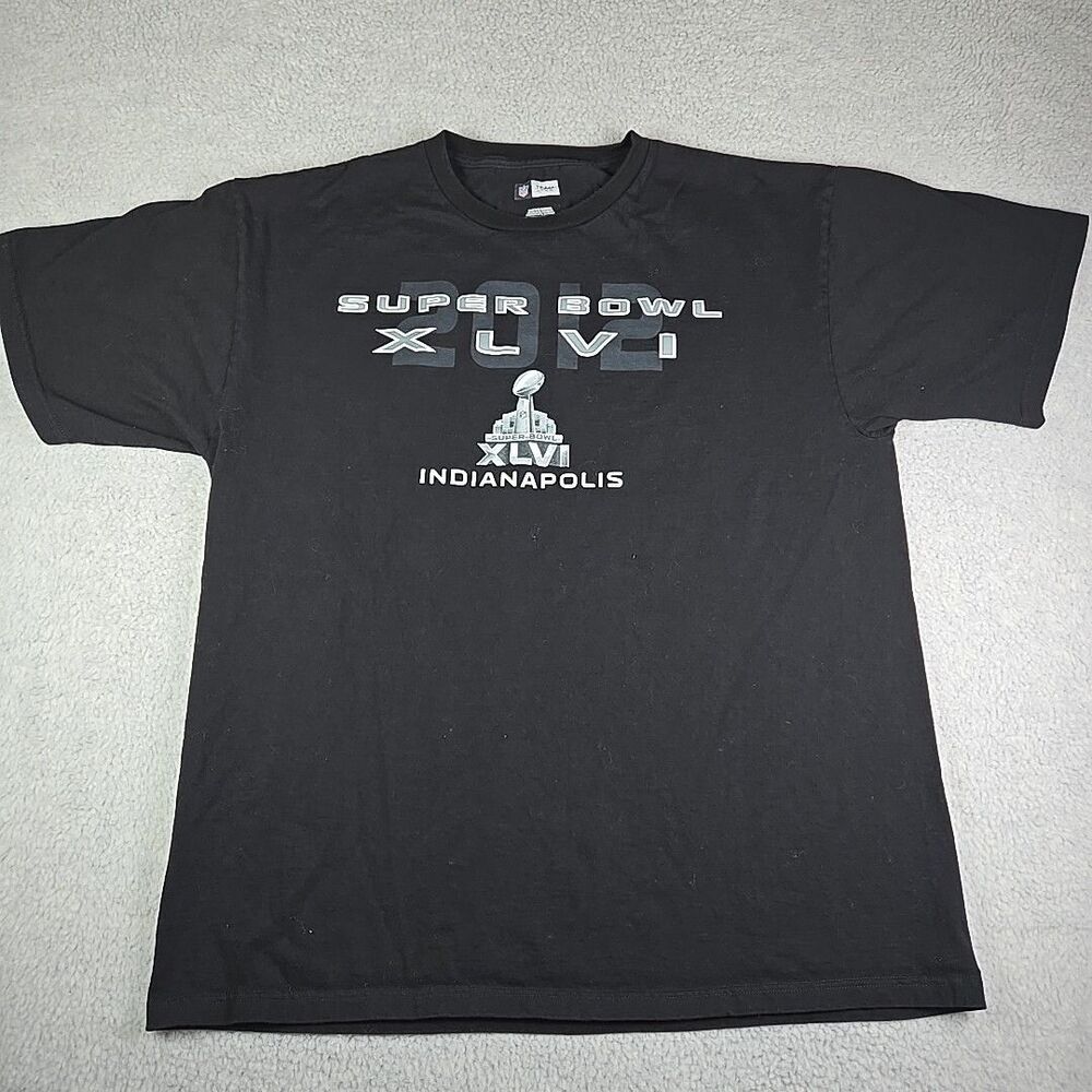 Super Bowl XLVI Giants Patriots 2012 T-Shirt Mens Size XL Black 100% Cotton